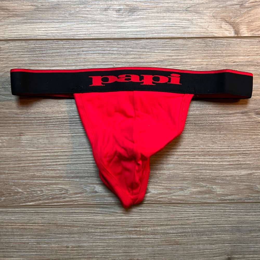 SOLD Papi | Premium Cotton Active Stretch Thong in Red / Black (Small)
